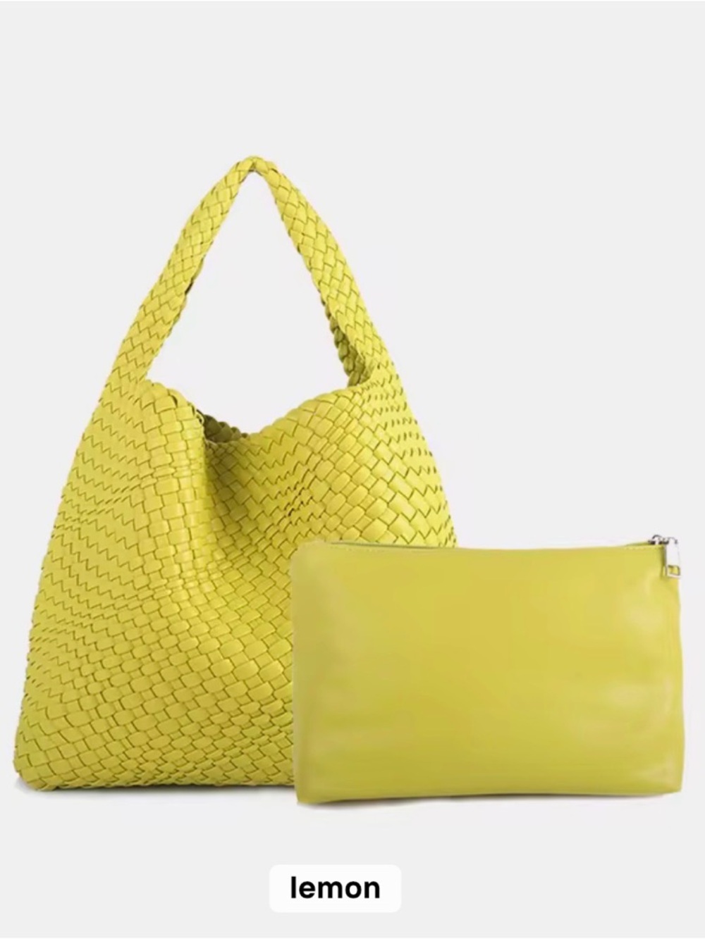 Lemon Woven Hobo Bag with Pouch
